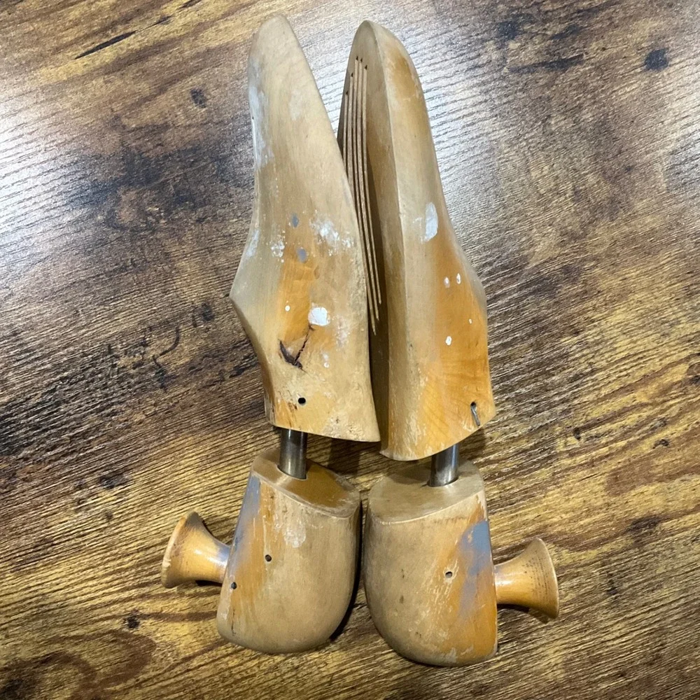 Vintage Nadex Wood Shoe‎ Trees Size 9 Adjustable Split Toe Shoe Shapers Vented